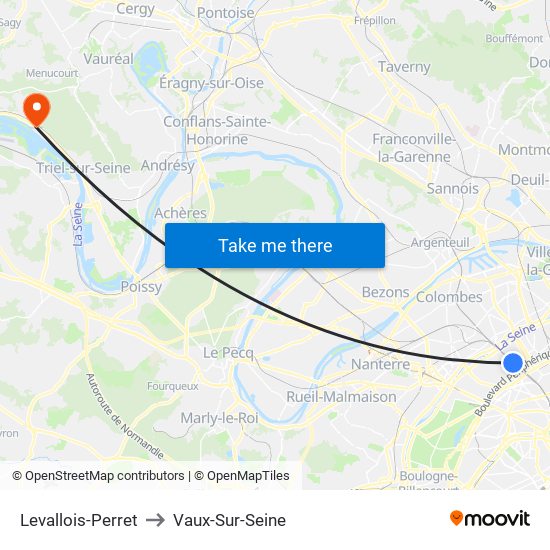 Levallois-Perret to Vaux-Sur-Seine map