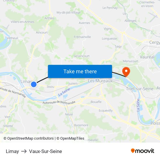 Limay to Vaux-Sur-Seine map
