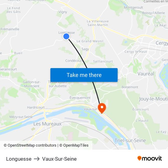 Longuesse to Vaux-Sur-Seine map
