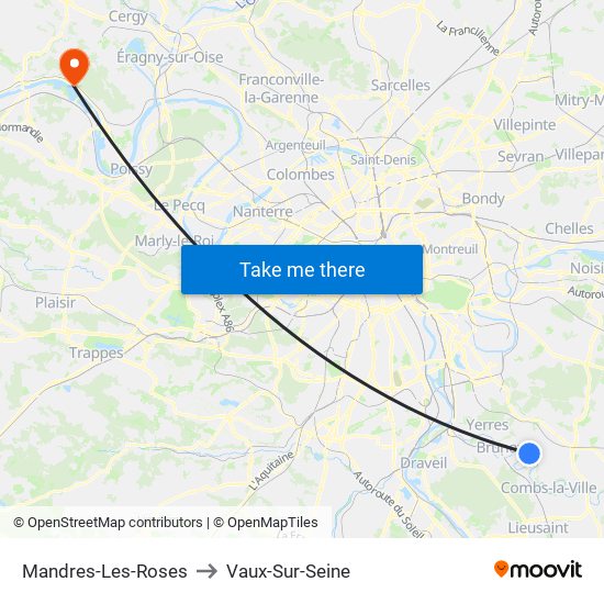 Mandres-Les-Roses to Vaux-Sur-Seine map