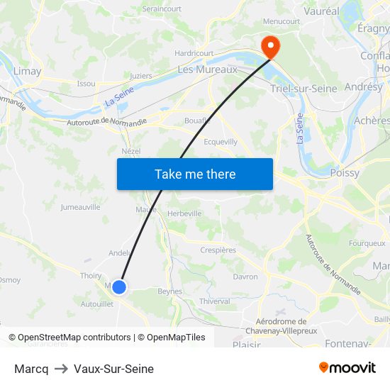 Marcq to Vaux-Sur-Seine map