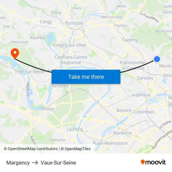 Margency to Vaux-Sur-Seine map
