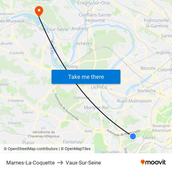 Marnes-La-Coquette to Vaux-Sur-Seine map