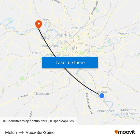 Melun to Vaux-Sur-Seine map