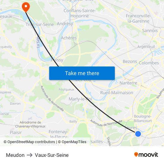 Meudon to Vaux-Sur-Seine map