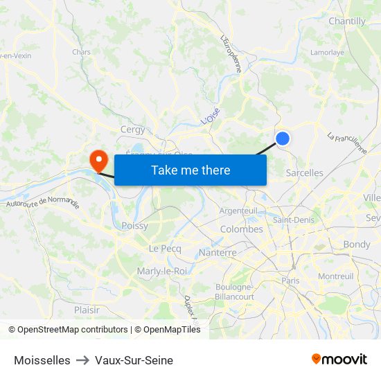 Moisselles to Vaux-Sur-Seine map