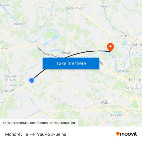 Mondreville to Vaux-Sur-Seine map