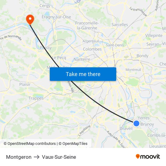 Montgeron to Vaux-Sur-Seine map