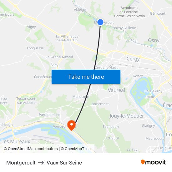 Montgeroult to Vaux-Sur-Seine map