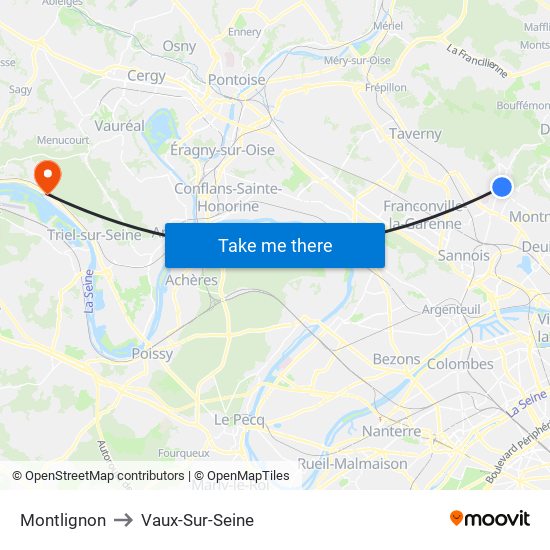 Montlignon to Vaux-Sur-Seine map
