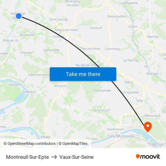 Montreuil-Sur-Epte to Vaux-Sur-Seine map