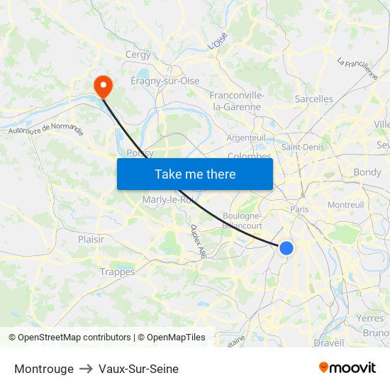 Montrouge to Vaux-Sur-Seine map