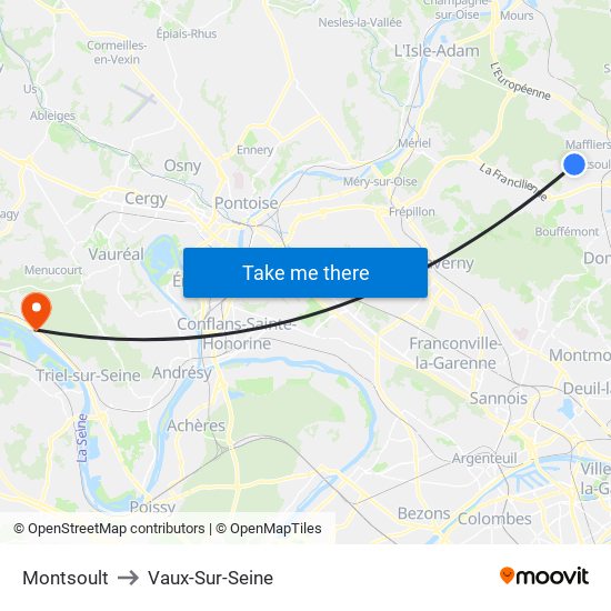 Montsoult to Vaux-Sur-Seine map