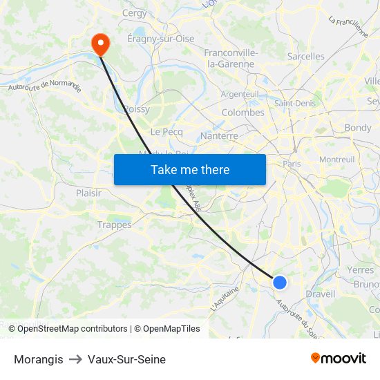 Morangis to Vaux-Sur-Seine map
