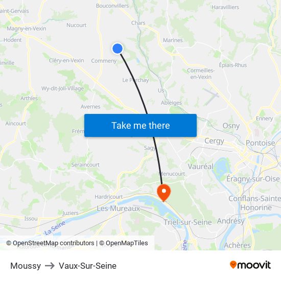 Moussy to Vaux-Sur-Seine map