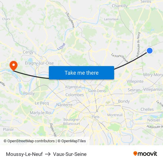 Moussy-Le-Neuf to Vaux-Sur-Seine map