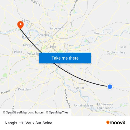 Nangis to Vaux-Sur-Seine map