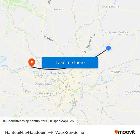 Nanteuil-Le-Haudouin to Vaux-Sur-Seine map