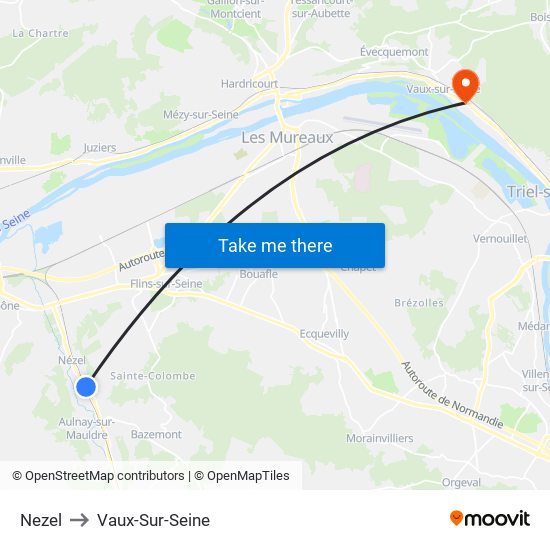 Nezel to Vaux-Sur-Seine map