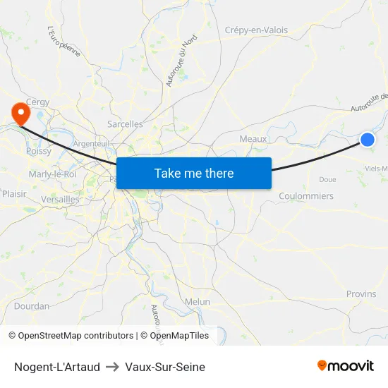 Nogent-L'Artaud to Vaux-Sur-Seine map