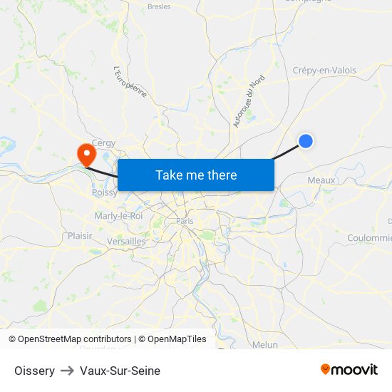 Oissery to Vaux-Sur-Seine map