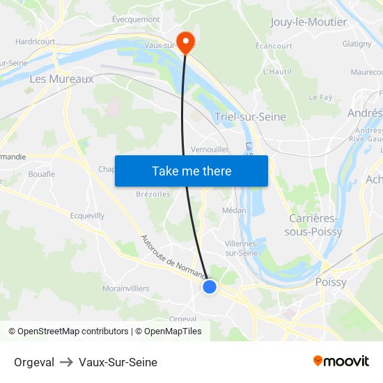 Orgeval to Vaux-Sur-Seine map