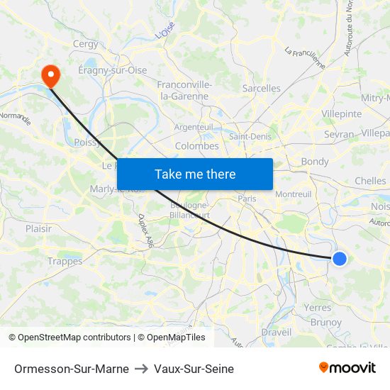 Ormesson-Sur-Marne to Vaux-Sur-Seine map
