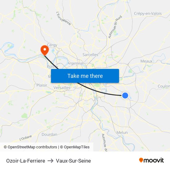 Ozoir-La-Ferriere to Vaux-Sur-Seine map
