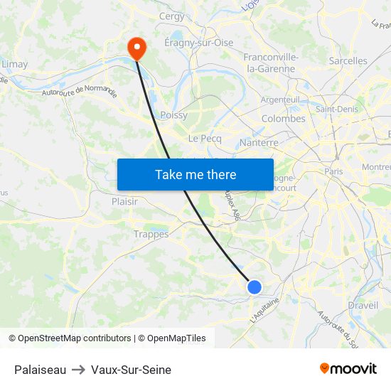 Palaiseau to Vaux-Sur-Seine map