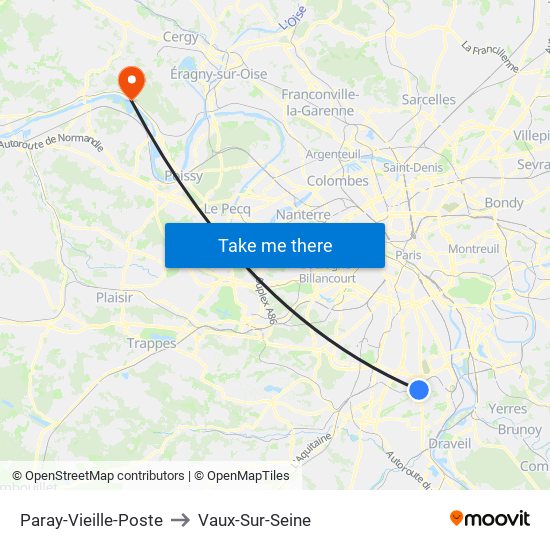 Paray-Vieille-Poste to Vaux-Sur-Seine map