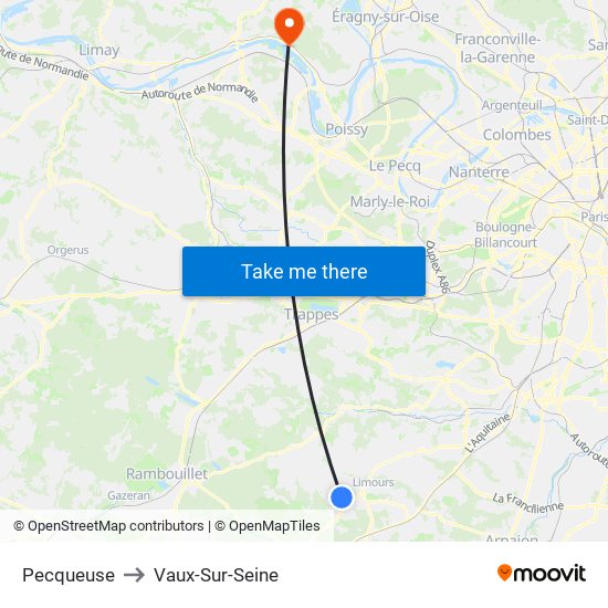 Pecqueuse to Vaux-Sur-Seine map