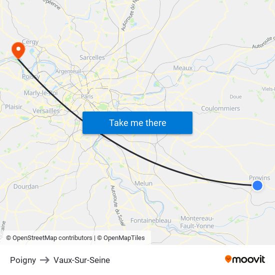 Poigny to Vaux-Sur-Seine map