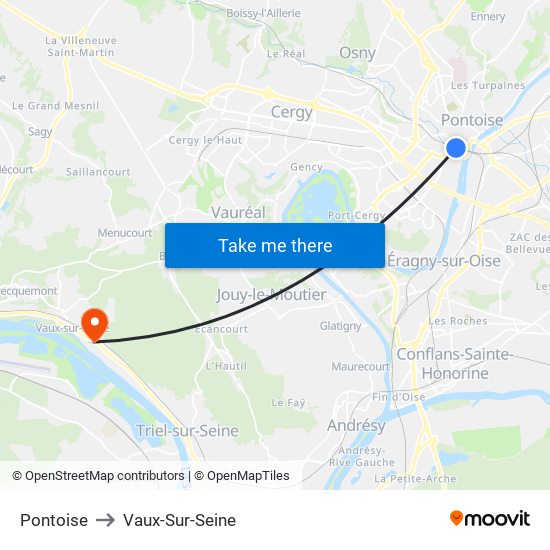 Pontoise to Vaux-Sur-Seine map