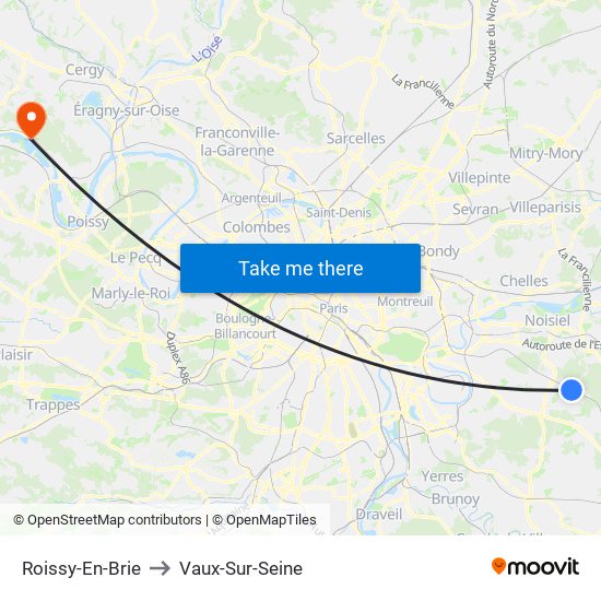 Roissy-En-Brie to Vaux-Sur-Seine map
