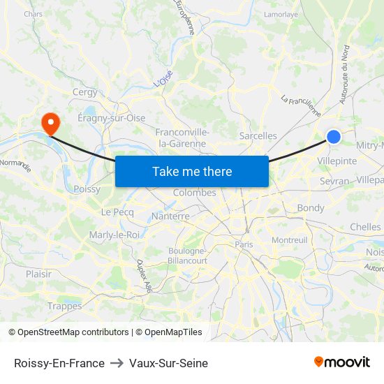 Roissy-En-France to Vaux-Sur-Seine map