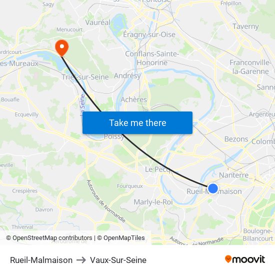 Rueil-Malmaison to Vaux-Sur-Seine map