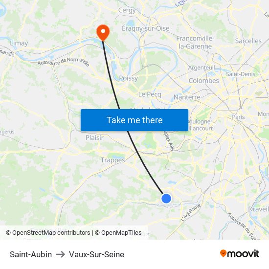 Saint-Aubin to Vaux-Sur-Seine map