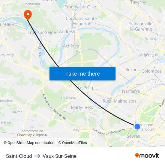 Saint-Cloud to Vaux-Sur-Seine map