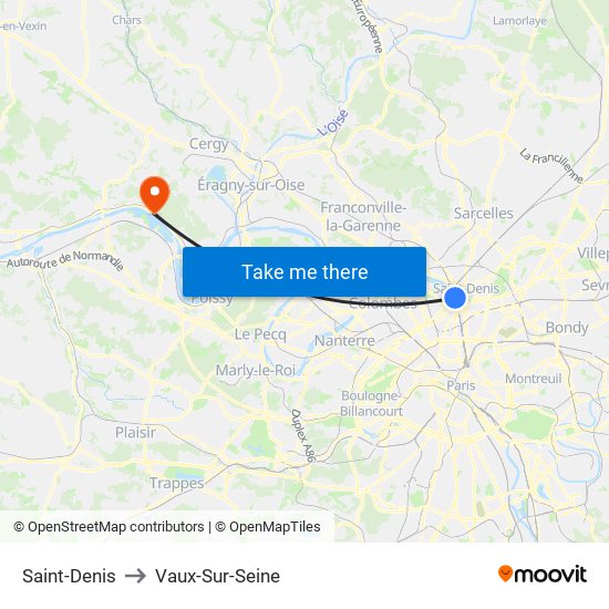 Saint-Denis to Vaux-Sur-Seine map
