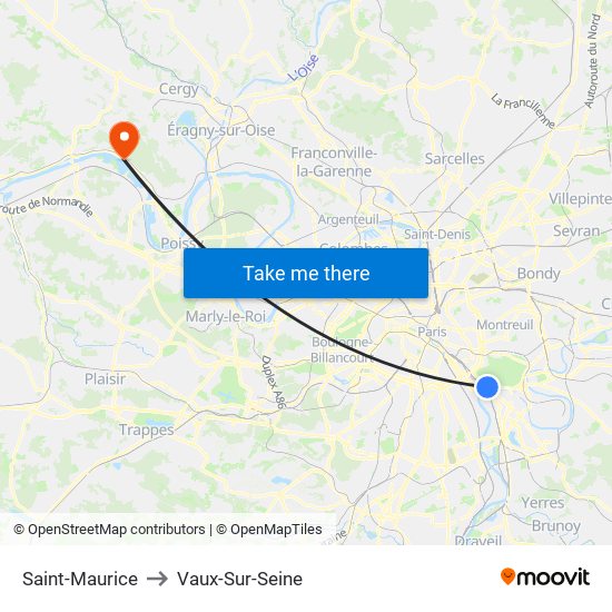 Saint-Maurice to Vaux-Sur-Seine map