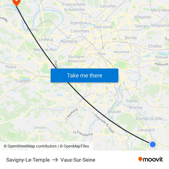 Savigny-Le-Temple to Vaux-Sur-Seine map