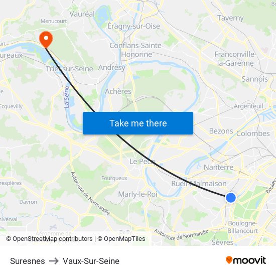 Suresnes to Vaux-Sur-Seine map