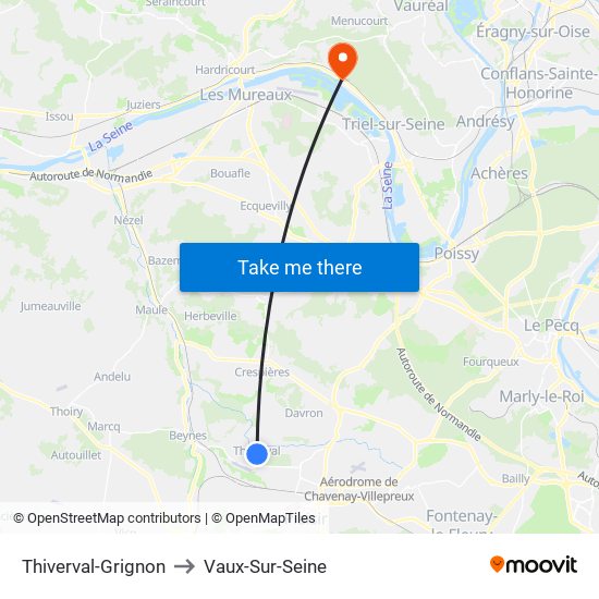Thiverval-Grignon to Vaux-Sur-Seine map