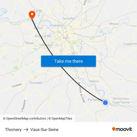 Thomery to Vaux-Sur-Seine map