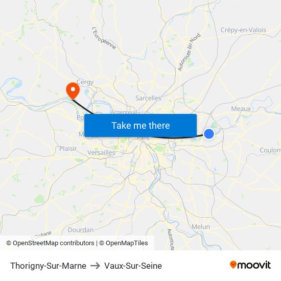 Thorigny-Sur-Marne to Vaux-Sur-Seine map