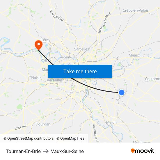 Tournan-En-Brie to Vaux-Sur-Seine map