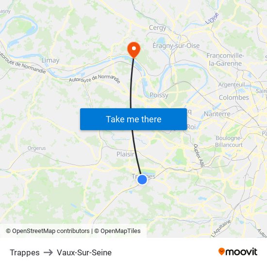Trappes to Vaux-Sur-Seine map