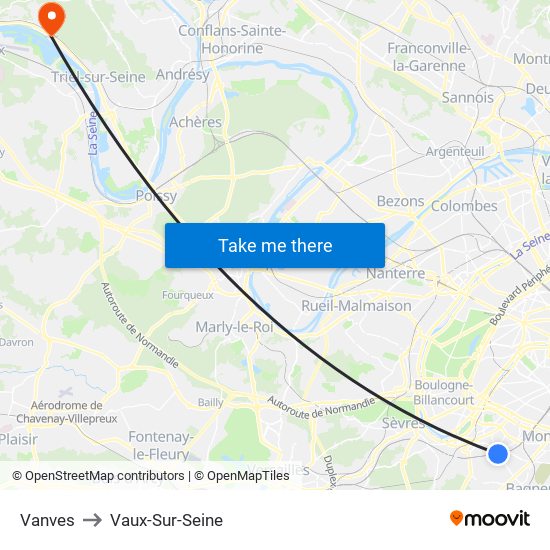 Vanves to Vaux-Sur-Seine map
