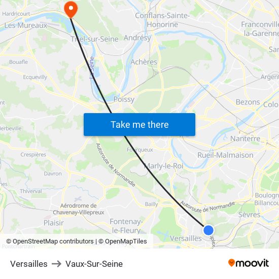 Versailles to Vaux-Sur-Seine map