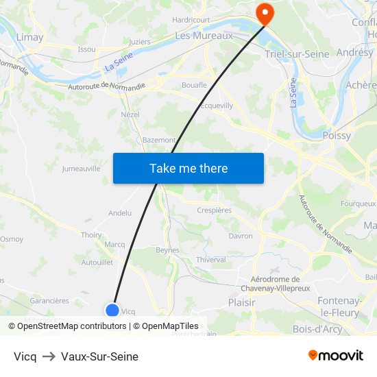 Vicq to Vaux-Sur-Seine map